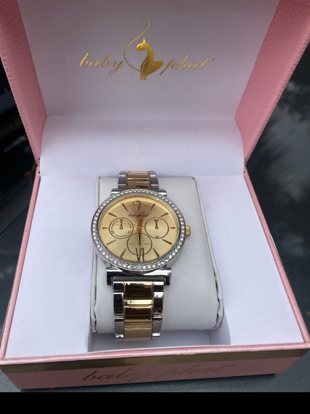 Baby Phat Embelisshed Gold and Silver Crystal Bezel Women's Bracelet Watch